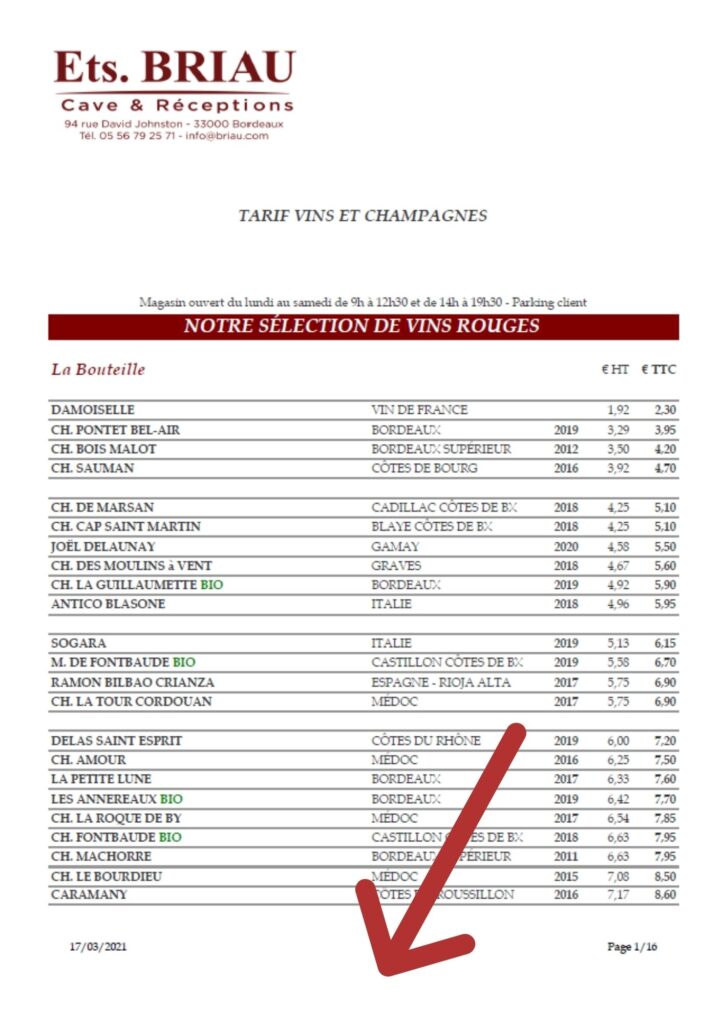 Tarif Vins Juin 2021 - BRIAU - Briau Bordeaux